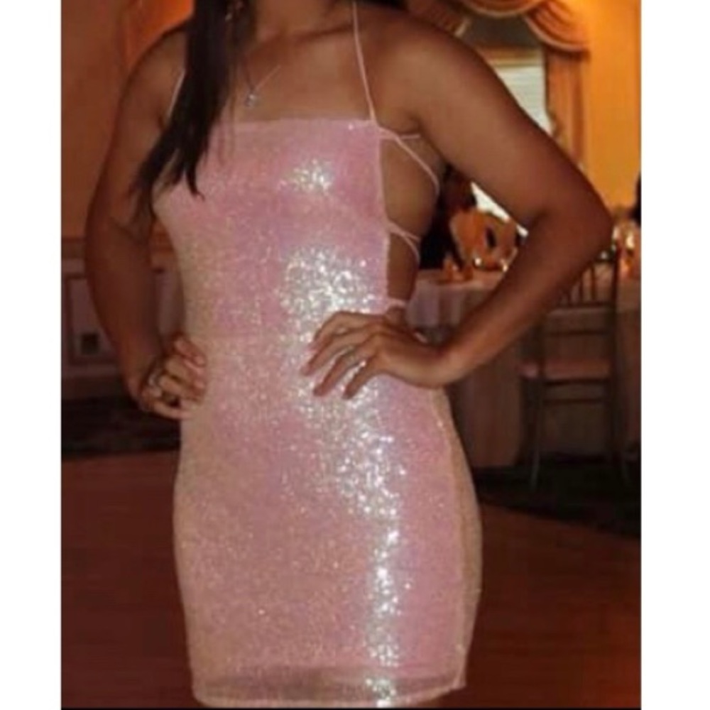 Pink sequin cocktail dress